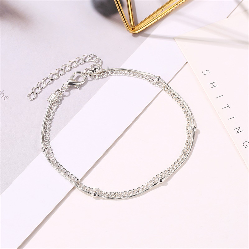 Simple Personality Multi-layer Snake Bone Shaped Anklet Fashion Ladies Double Layer Foot Chain Summer Foot Jewelry | BigBuy360 - bigbuy360.vn