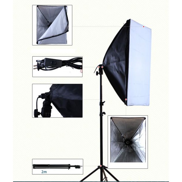 Bộ đèn studio chụp ảnh sản phẩm quay phim Livestream chuyên nghiệp. Chân đèn cao 2m kèm Softbox 50x70cm