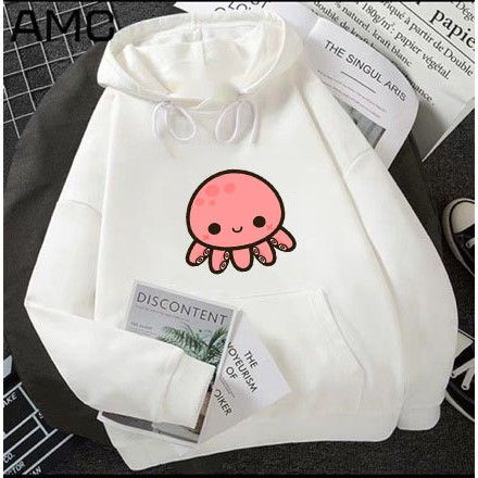 Áo Hoodie Unisex Mùa Đông Chất Nỉ Nam Nữ Giá Rẻ In Hình Bạch Tuộc Hồng Phong Cách Hàn Quốc Mặc Đi Học Đi Chơi