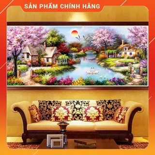 Tranh thêu chữ thập phong cảnh tổ ấm, ngôi nhà hạnh phúc khổ 195x103cm, 153x82cm
