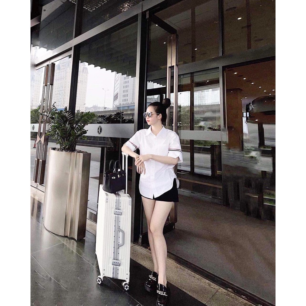 Áo sơ mi nữ trắng Thuy Clothing - Áo sơ mi nữ cộc tay viền kẻ chất vải đẹp, mát thiết kế trẻ trung, cá tính