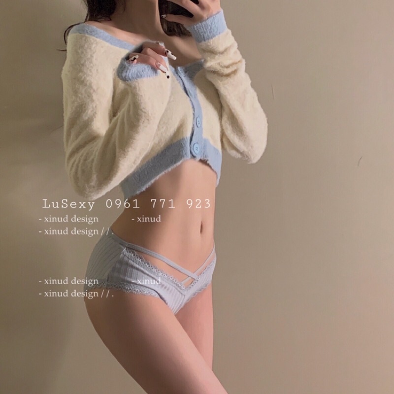 QUẦN LÓT NỮ SEXY CAO CẤP - Quần lót cotton dây đan cạp chéo đẹp màu đen trắng xám