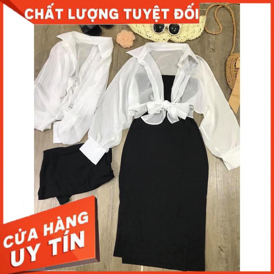 [SANG TRỌNG] -   Đầm Body Kèm Áo Sơ Mi Mẫu Mới Cực Đẹp (ĐEN)