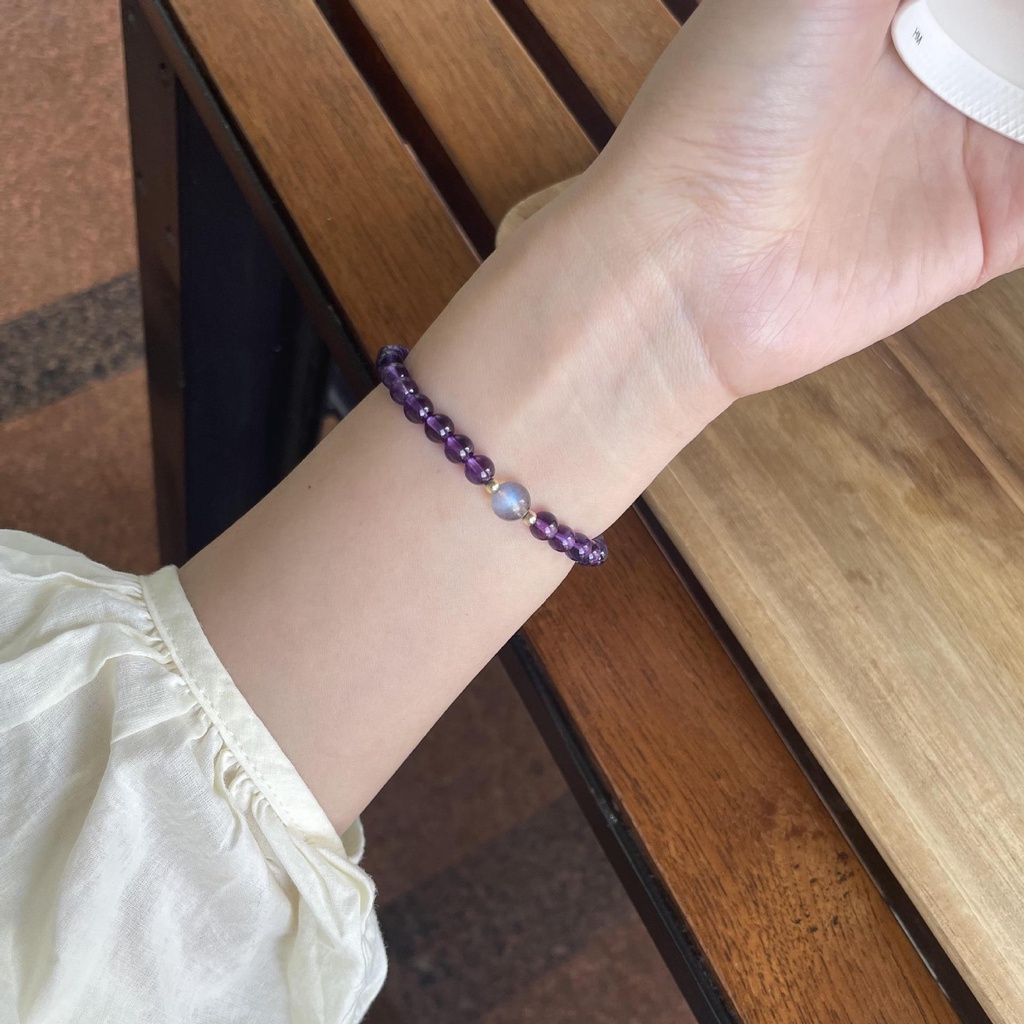 [Hàng Mới] Vòng Tay Chuỗi Hạt Đá Mặt Trăng Màu Xám Thiết Kế Chính Hãng Dành Cho Nữ