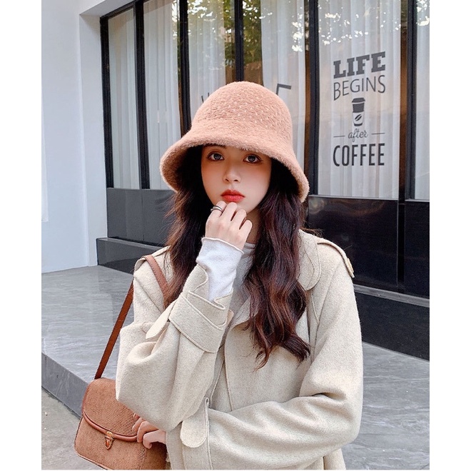 [256] Mũ Bucket len lông chồn phong cách Hàn Quốc - hot trend 2022