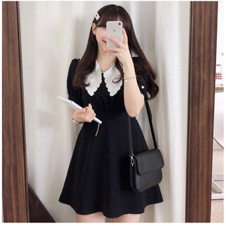 ĐẦM ĐEN CỔ TRẮNG REN BO EO