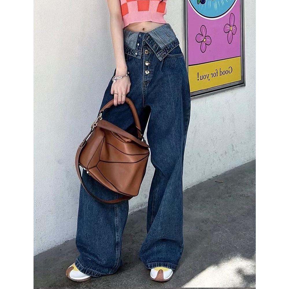 American Retro American Simple Buttoned High Waist Jeans For Girlfriends