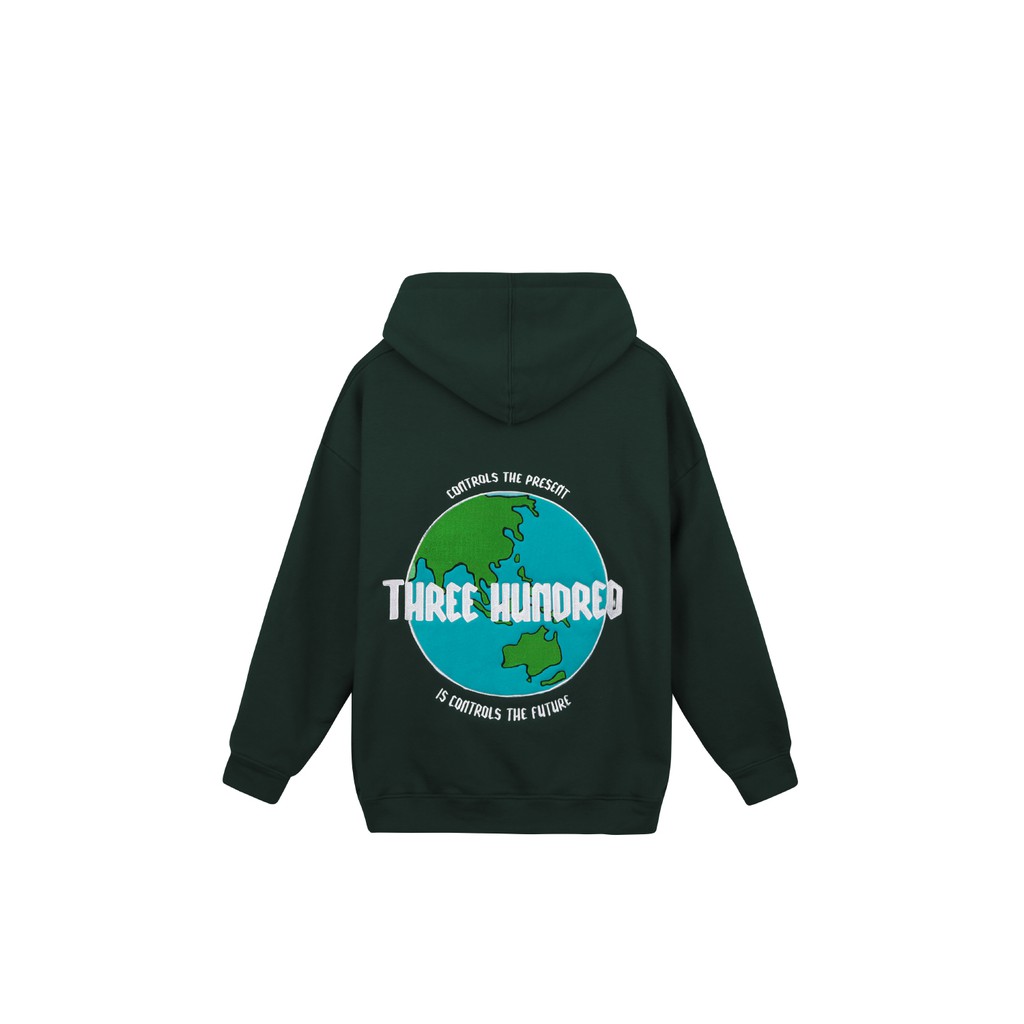 Áo Hoodie Unisex Thêu Trái Đất-Phía Trước Thêu Chữ-Đường Thêu Tỉ Mỉ-Vải Nỉ Bông Dày Dặn-Form Rộng-Màu Xanh Lá Đậm