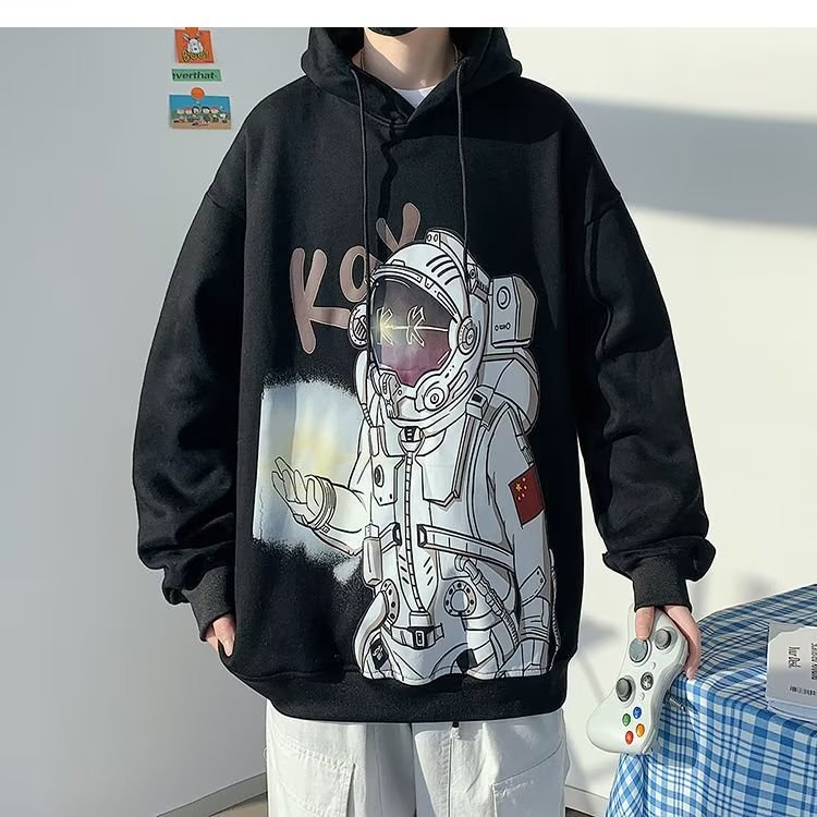 Áo Hoodie Tay Dài Dáng Rộng In Họa Tiết Phi Hành Gia Hoạt Hình Cá Tính Cho Nam Nữ