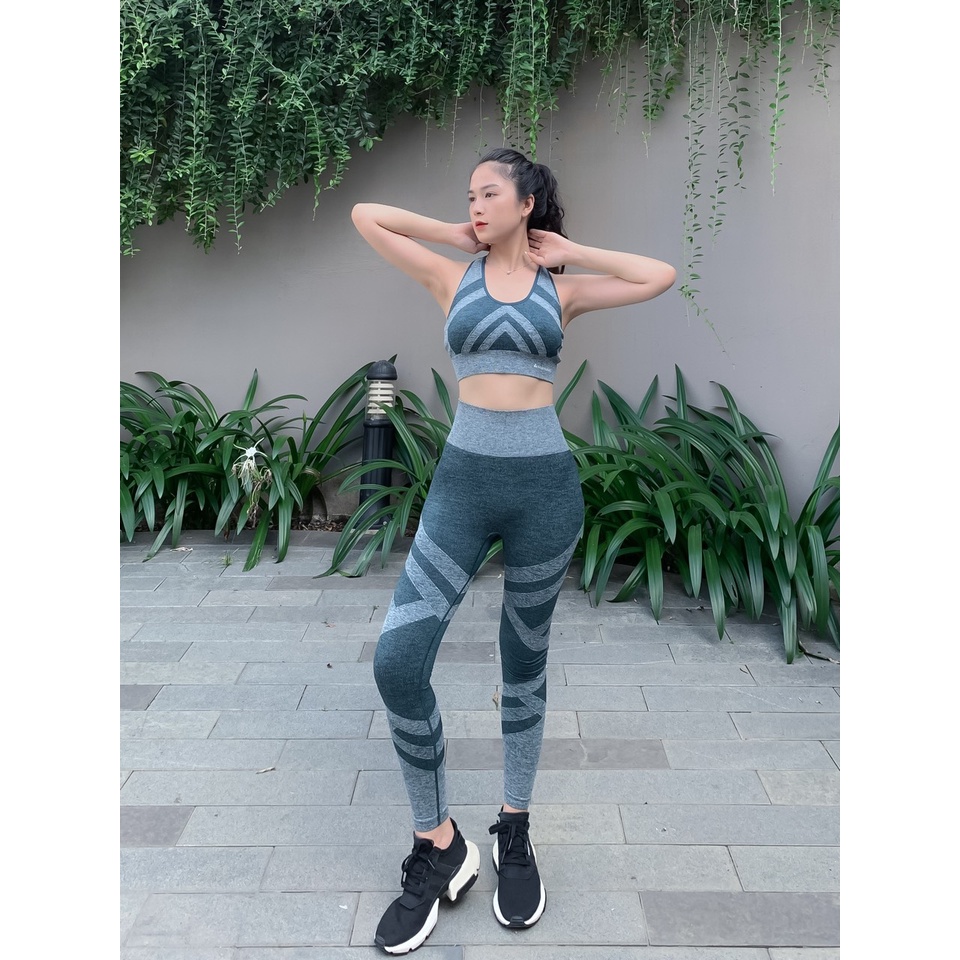 Bộ Đồ Tập Gym Yoga Nữ Quần Dài Áo Bra Cài Sau Loang Màu NaQi 241