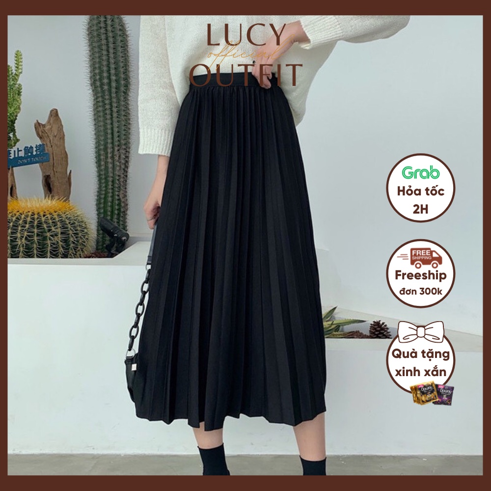 Chân váy midi xếp ly dáng dài phong cách Hàn Quốc Lucy Outfit thiết kế