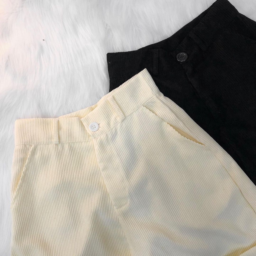 Quần Short Ngố Nữ Ống Rộng PETIT Vải Nhung Gân Mịn Thiết Kế Trẻ Trung Phong Cách Ulzzang (Ảnh Thật/ Có Sẵn)