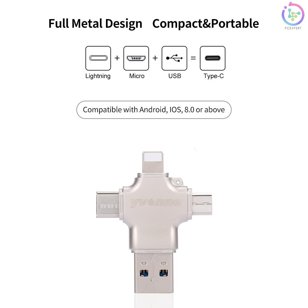 yvonne Y23 USB2.0 U Disk 64GB USB Micro USB Type-C Four-In-One High Speed OTG U Disk for Phone/PC/Laptop Silver