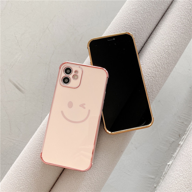 Nụ Cười Dễ Thương Mạ Dành Cho IPhone 12 Pro Max XR X XS SE 2020 Silicone Ống Kính Bảo Vệ Mạ Điện Dành Cho IPhone 11 8 7 Plus 12