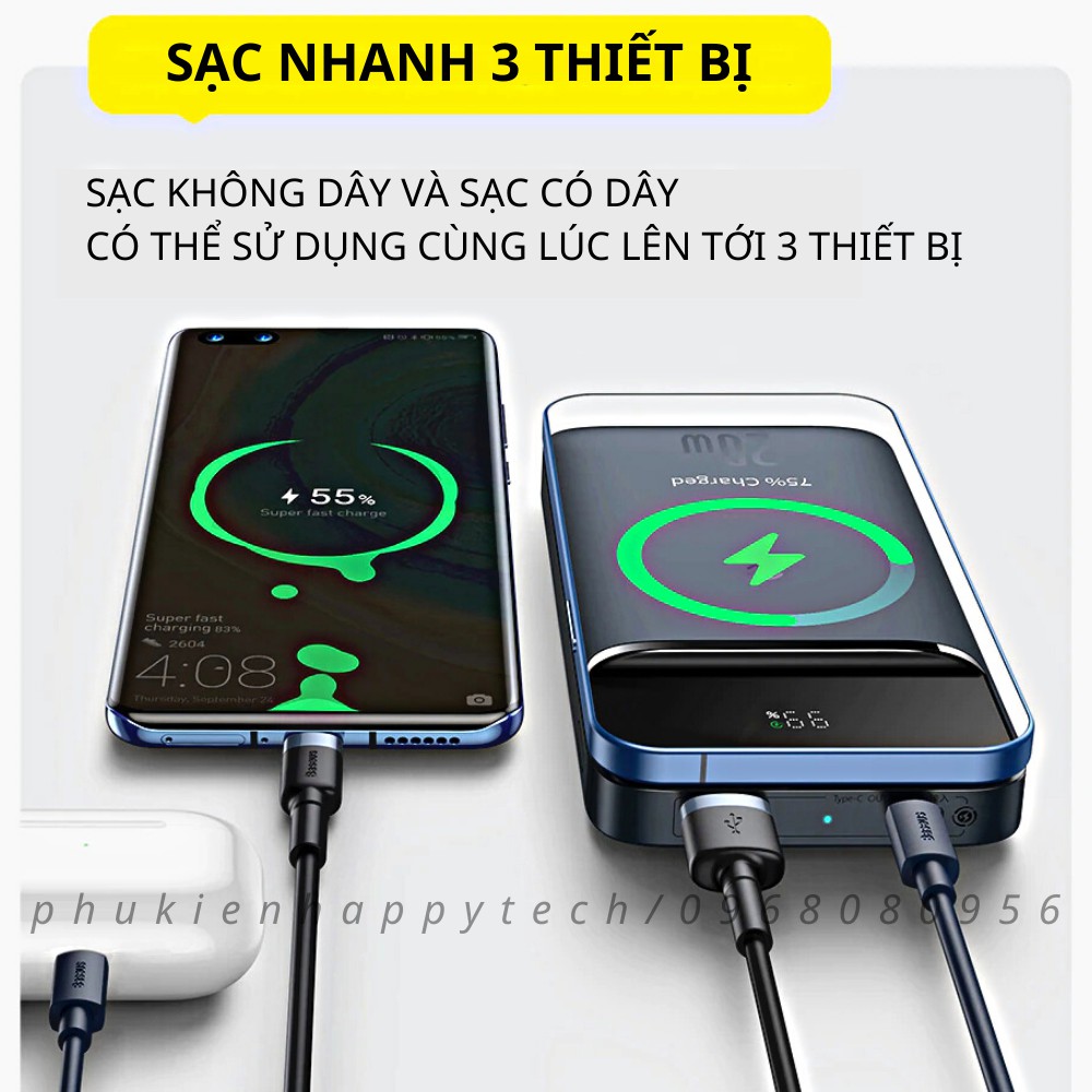 Pin sạc dự phòng không dây BASEUS sạc nhanh từ tính 10000mah Magsafe Wrieless 12 13 Promax