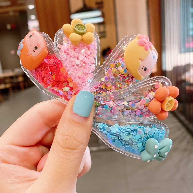 Bộ 10 Kẹp Tóc Đính Kim Tuyến Lấp Lánh Phong Cách Hàn Quốc Cho Bé Gái