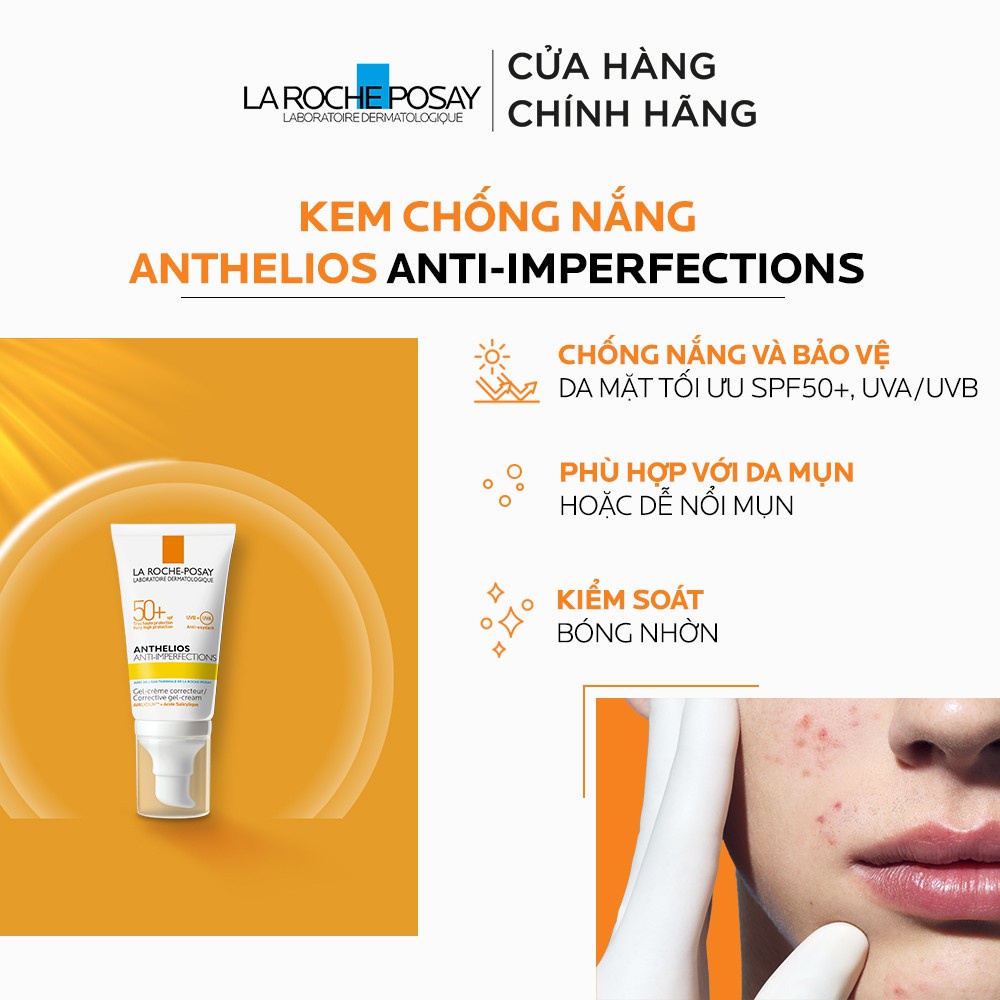 Kem chống nắng giúp bảo vệ da dành cho da bóng dầu, dễ nổi mụn La Roche-Posay Anthelios Anti-Imperfection 50ml