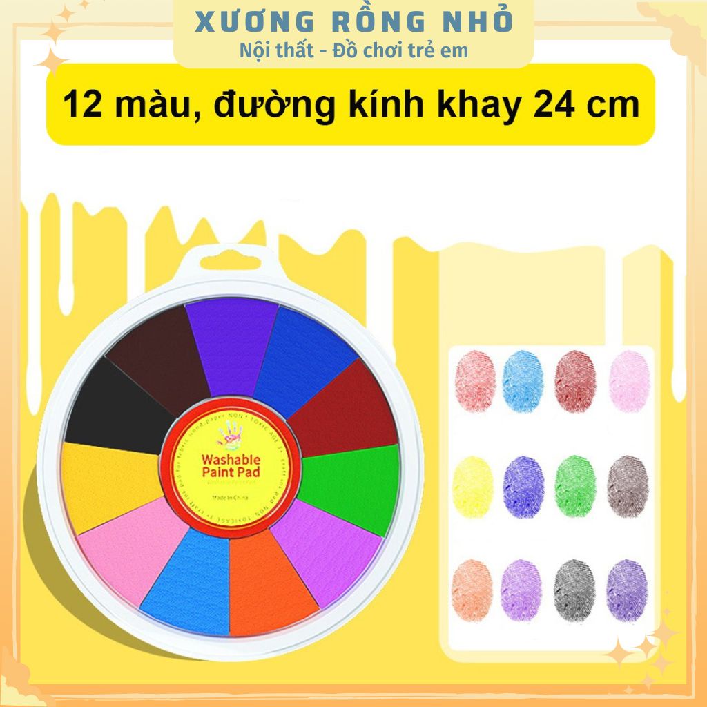Màu chơi dấu vân tay loại to 12 màu kèm sách hướng dẫn COMBO Washable Paint Pad + Finger Painting Book