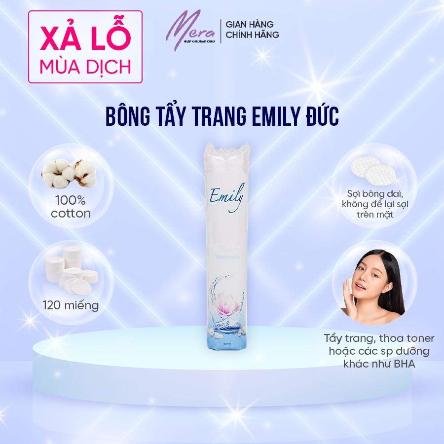 Bông Tẩy Trang Emily 120 miếng Loại Mỏng thấm tốt không tốn Nước Tẩy Trang