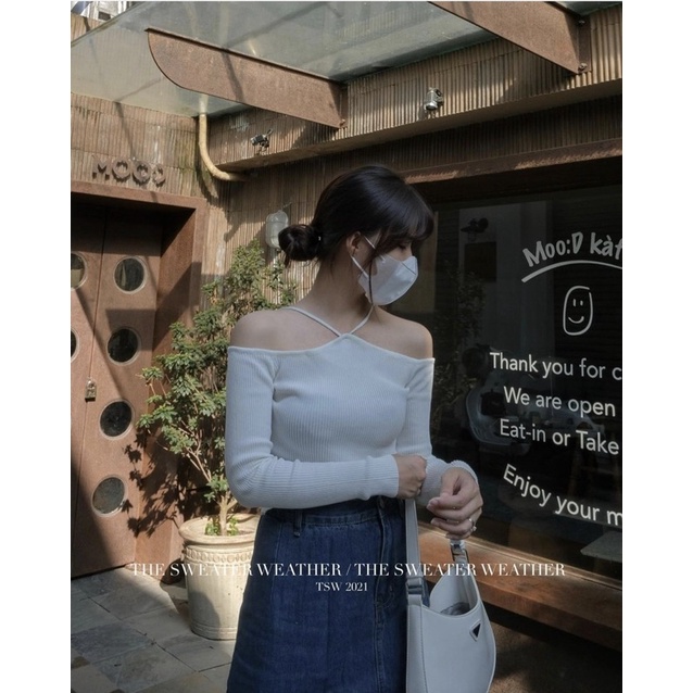 [ FREE SHIP]  Áo Trễ Vai Cổ Yếm Thời Trang Quyến Rũ