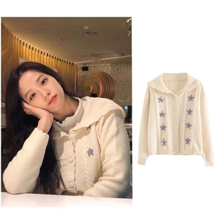 Jisoo blackpink Áo Khoác Cardigan Dệt Kim Tay Dài In Hoa Dễ Thương