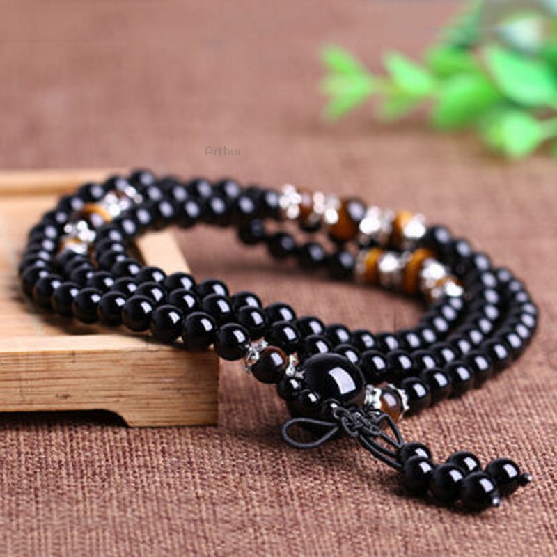 Chuỗi hạt 108 hạt bằng đá Obsidian cỡ 6mm | BigBuy360 - bigbuy360.vn