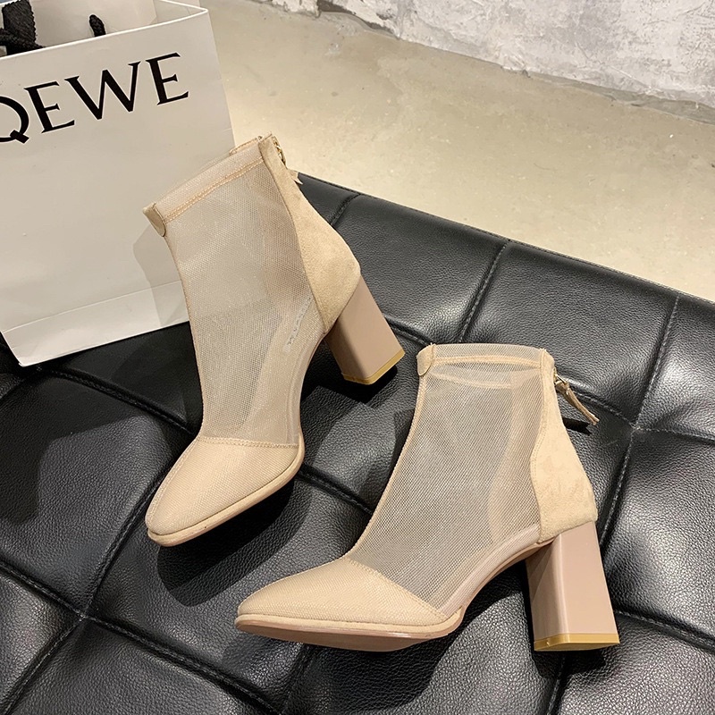 Boots Phối Lưới Gót 7cm