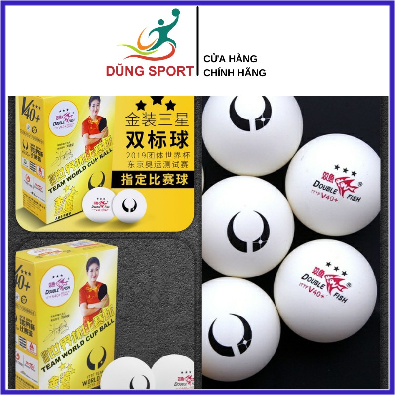 Quả bóng bàn thi đấu 3 sao Double Fish V40+ chính hãng - tiêu chuẩn thi đấu thế giới - hộp 6 quả