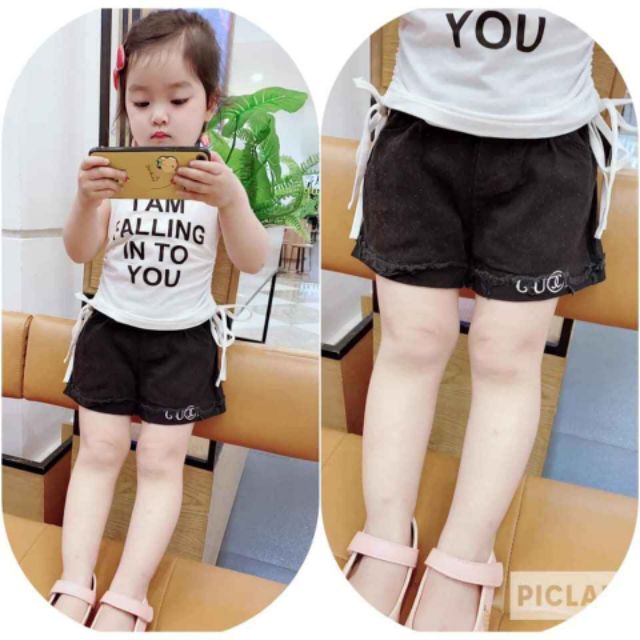 QUẦN SOOC KAKI GUXI BÉ GÁI GẤU RÁCH PHỐI CHỮ(6-14KG) (SP001086 )