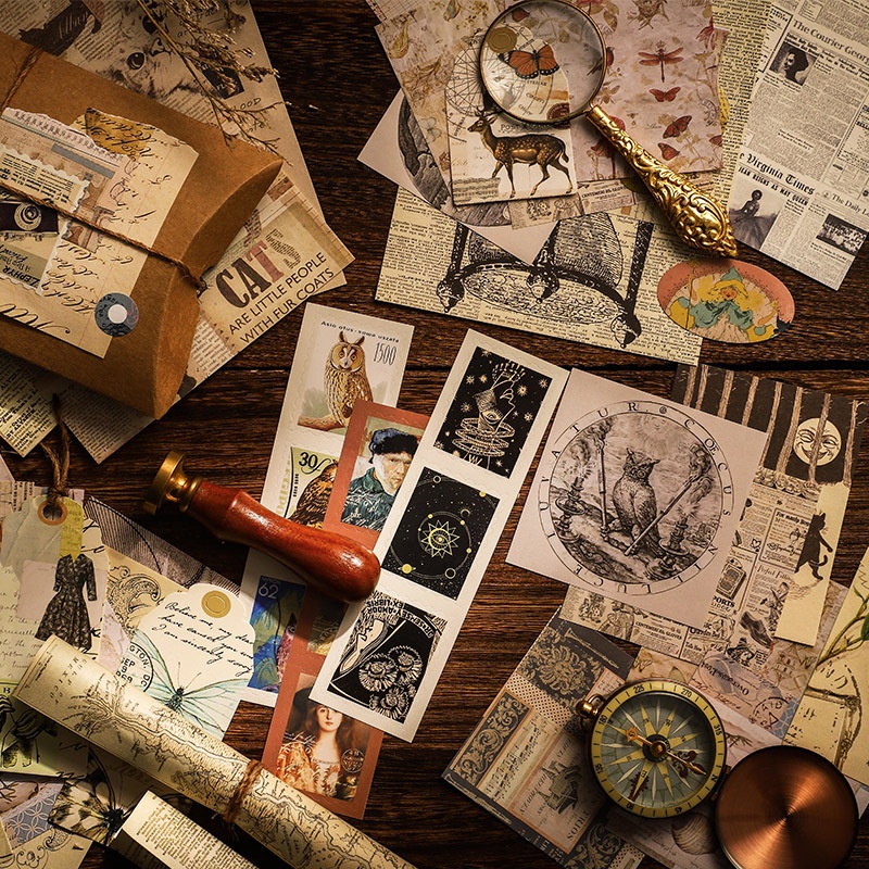 Set 50 chi tiết vintage trang trí sổ tay DIY, hình dán trang trí sổ vintage độc đáo