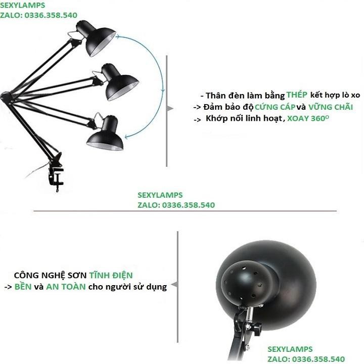 ĐÈN KẸP BÀN HỌC KỸ SƯ PIXAR CAO 95CM CAO CẤP | CHÓA ĐÈN 16CM