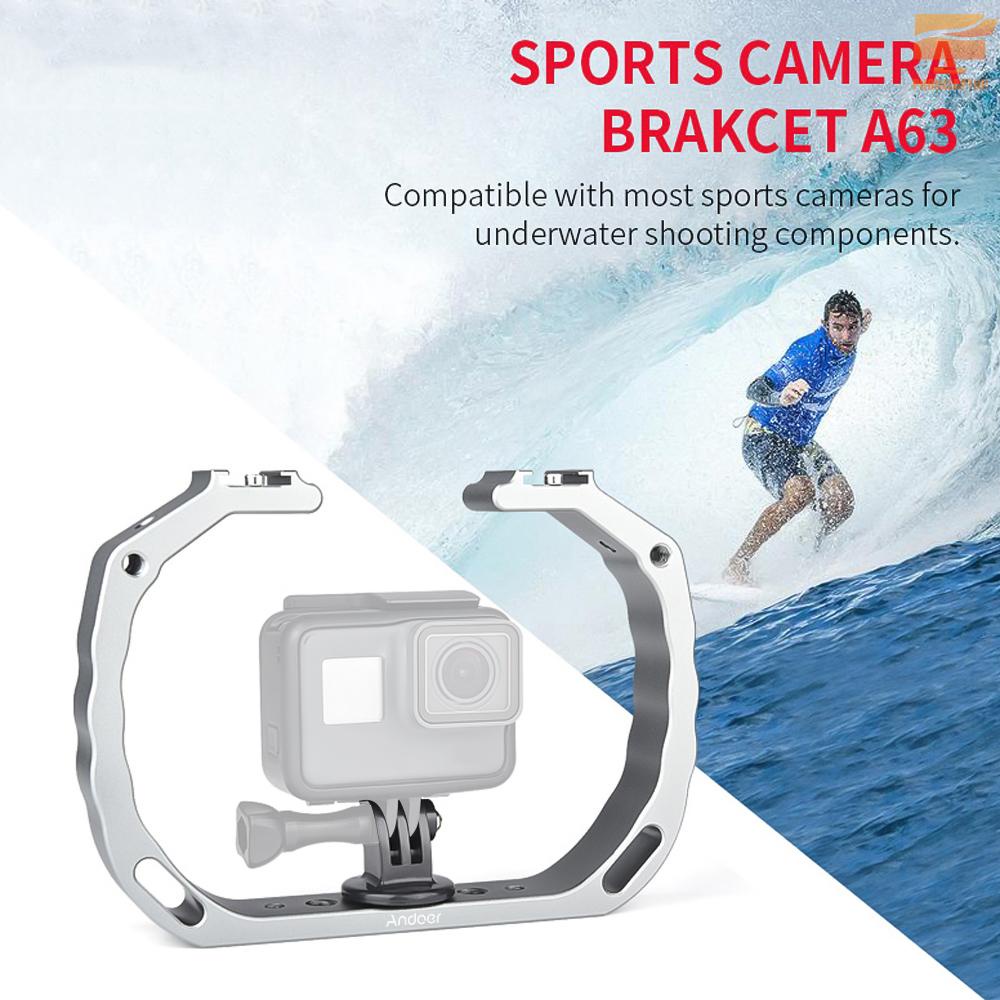 Andoer A63 Portable Handheld Sports Camera Photography Bracket Stabilizer Video Cage Aluminum Alloy with Dual Cold Shoe Mounts Compatible with GoPro Hero 8/7/6/5/4 SJCAM YI   Action Cameras