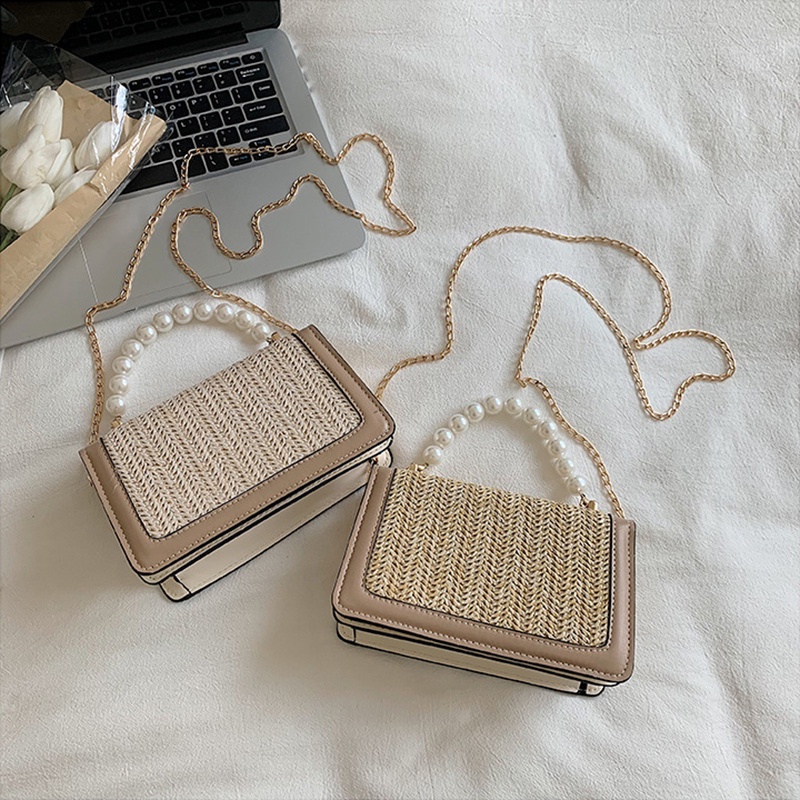 IELGY Túi Đeo Vai Đan Rơm Phong Cách Hàn Quốc Thời Trang Cho Nữ