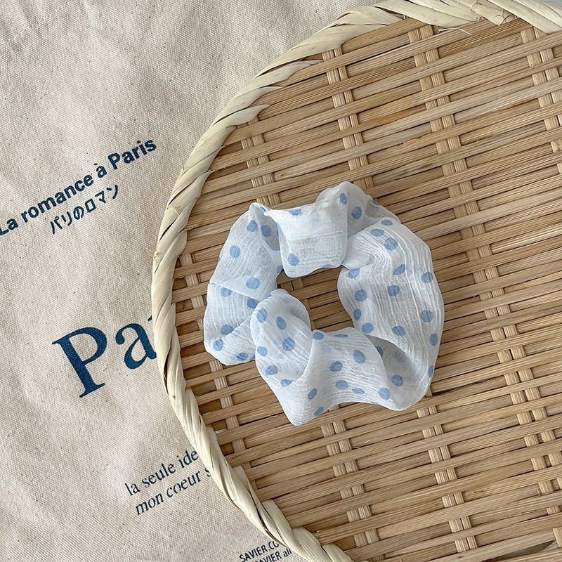 Dây Cột Tóc Họa Tiết Hoa Trắng Xanh Nhỏ Xinh