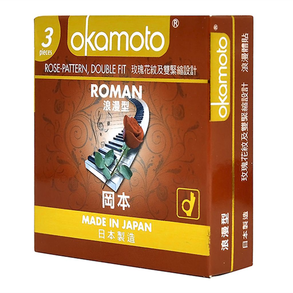 Bao Cao Su Kéo Dài Okamoto Roman - Gân Gai Hoa Hồng - Ôm Khít, Độc Đáo, Mới Lạ - Xuất Xứ Nhật Bản - Hộp 3 Cái