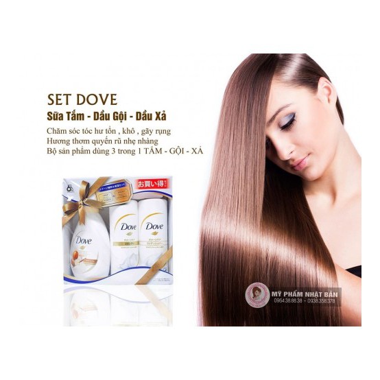 ComBo Set 3 dầu gội, dầu xả, sữa tắm Dove nội địa Nhật