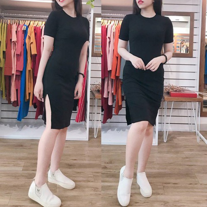 ĐẦM BODY ❄ FREESHIP ❄ ĐẦM NỮ TAY NGẮN THUN GÂN XẺ ĐÙI THỜI TRANG XIXO MÃ DAM0003