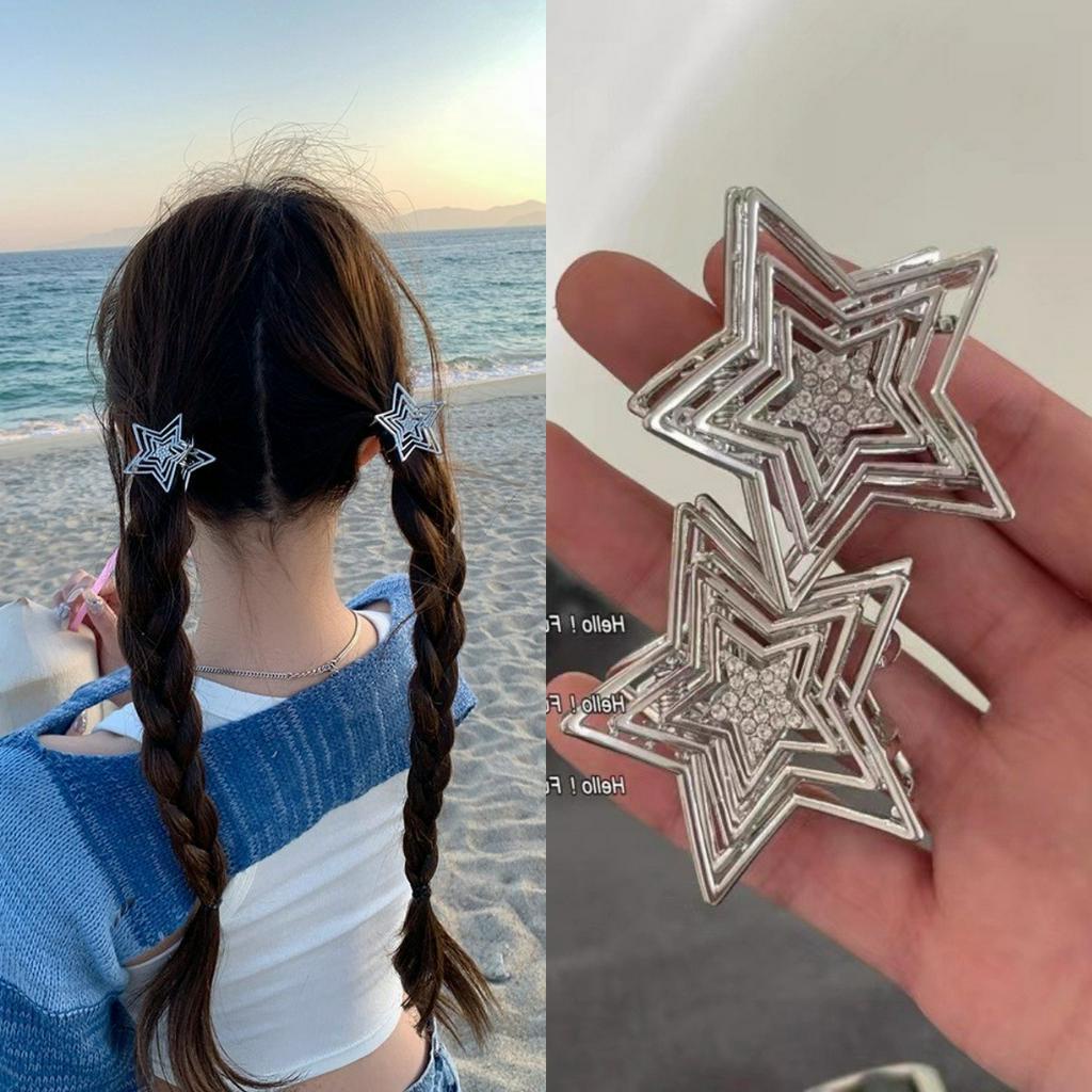 Kẹp Tóc Ngôi Sao Năm Cánh Rỗng y2k Thời Trang Cho Nữ