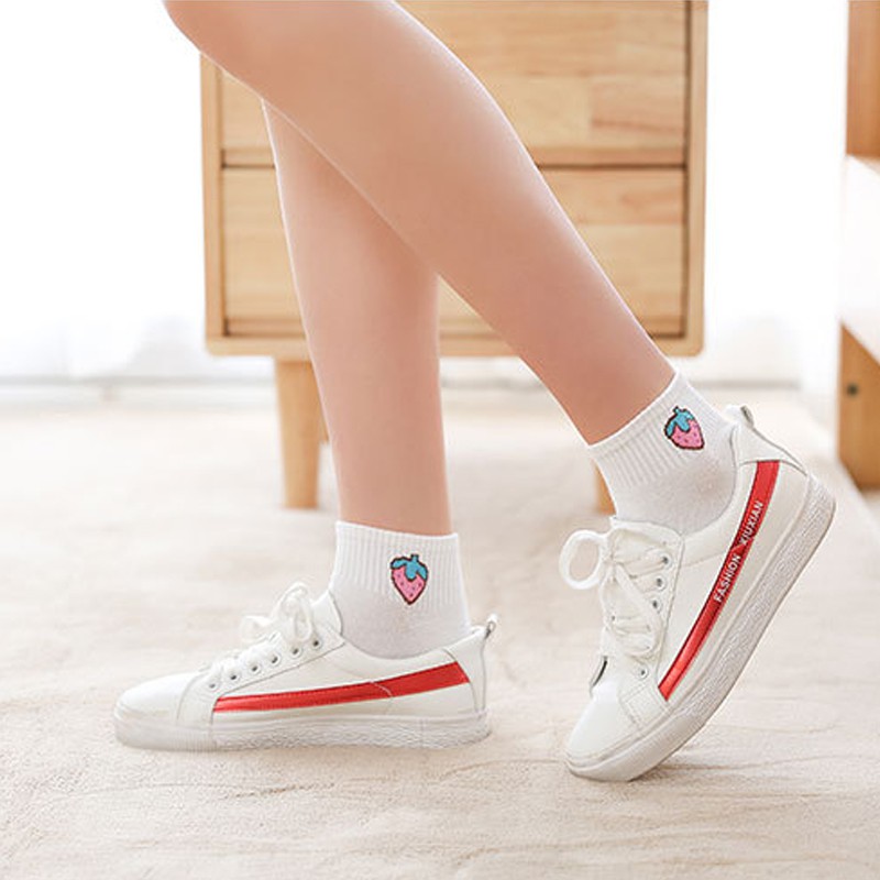 Xiaozhainv Vớ Ngắn Thêu Hình Trái Cây Dễ Thương