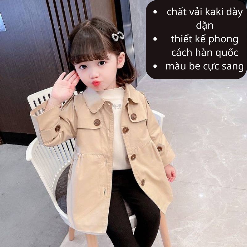 Áo khoác bé gái chất liệu kaki dáng măng tô phong cách hàn quốc JIMADO