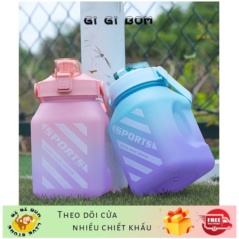 GiGiBomstBình đựng nước cute có ống hút nhựa cao cấp dung tích 1500ml, Bình nước nhựa có vòi 1,5 lít có chia