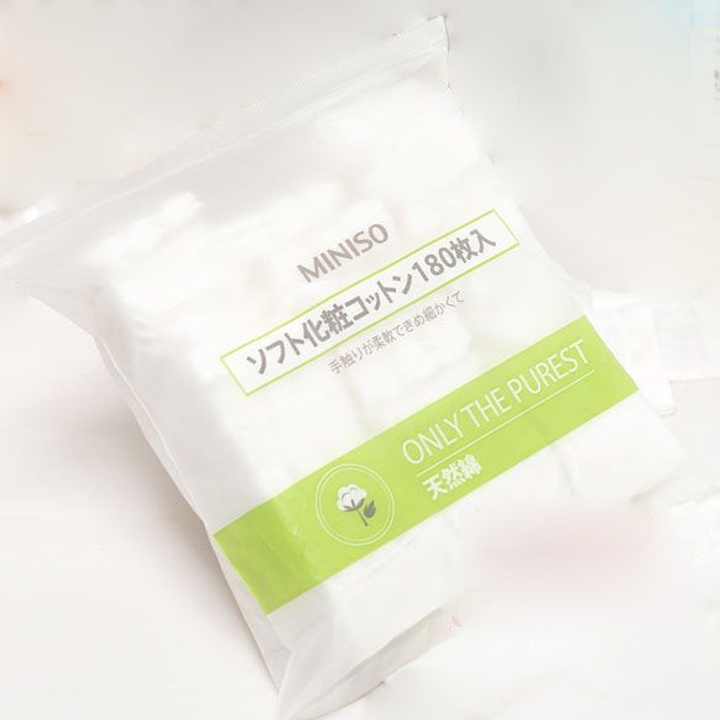 Bông Tẩy Trang Miniso (Bịch 180 Miếng)⚡Chính Hãng Nhật⚡- 100% Cotton Hữu Cơ Giúp Tẩy Sạch Nhẹ Nhàng &amp; Không Trầy Xước Da