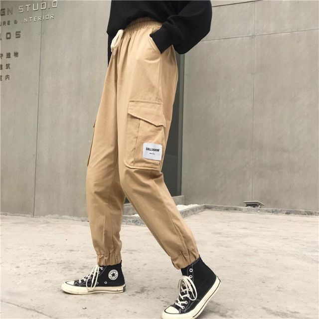 Quần jogger túi hộp logo chất kaki (kèm video hình thật)