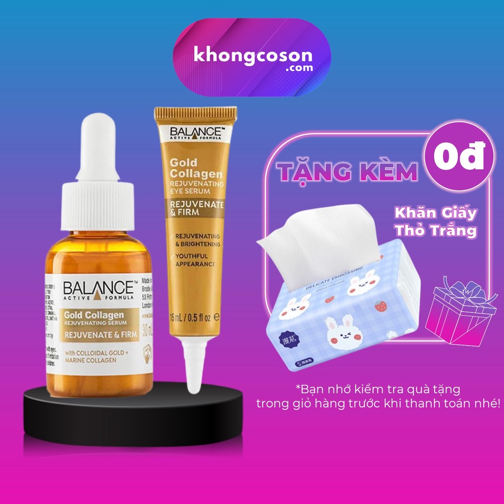 Combo Serum + Kem Mắt Trẻ Hóa Da Balance Active Formula Gold Collagen Rejuvenating 30ml + 15ml - Khongcoson