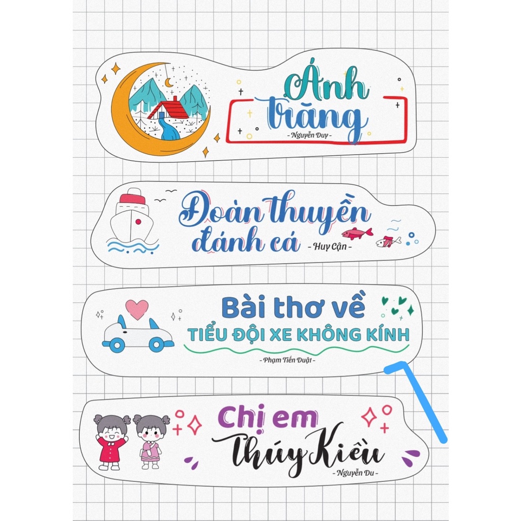Bộ 32 sticker tựa đề văn 9 đầy đủ cả năm học đã cắt sẵn
