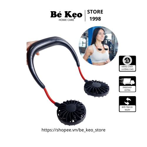Quạt đeo cổ mini sạc điện USB 3 tốc độ gió xoay 360 độ tiện dụng