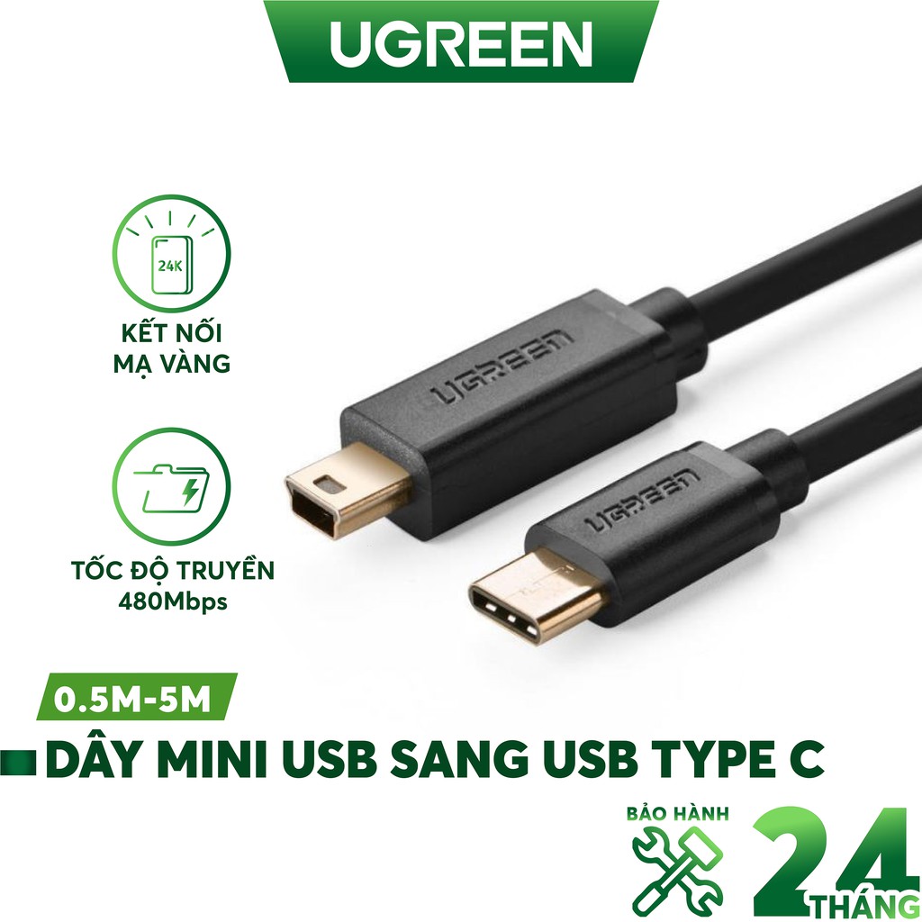 [Mã 2404EL10K giảm 10K đơn 20K] Dây USB Mini to Type-C mạ vàng Ugreen US153