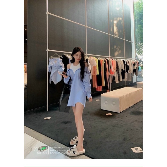 SET ĐẦM SM XANH LAI BẦU KÈM ÁO 3 LỖ