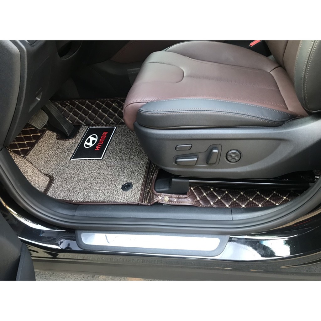 Thảm sàn ô tô 5D 6D cho xe Huyndai santafe 7 chỗ 2019-2020 Da xịn, không mùi, bền, thân thiện