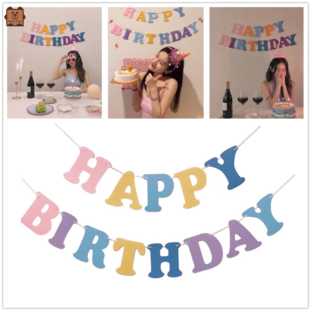Dây cờ in chữ Happy Birthday phong cách Hàn Quốc trang trí tiệc sinh nhật